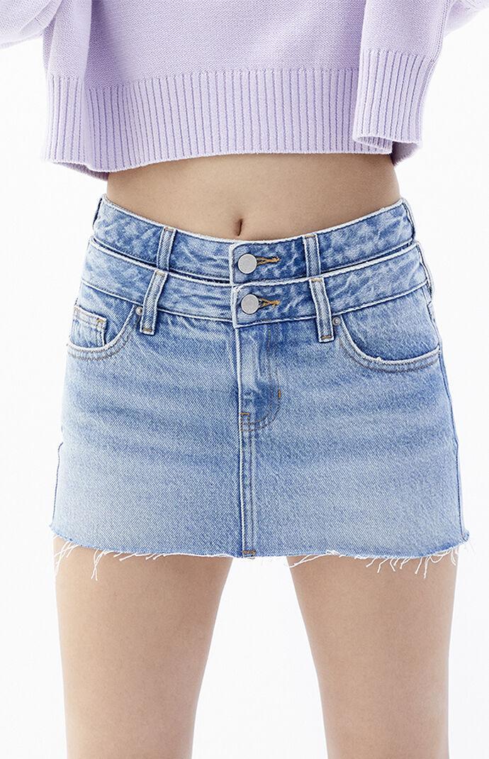 Women's Low Rise Double Waistband Denim Mini Skirt - Product Image