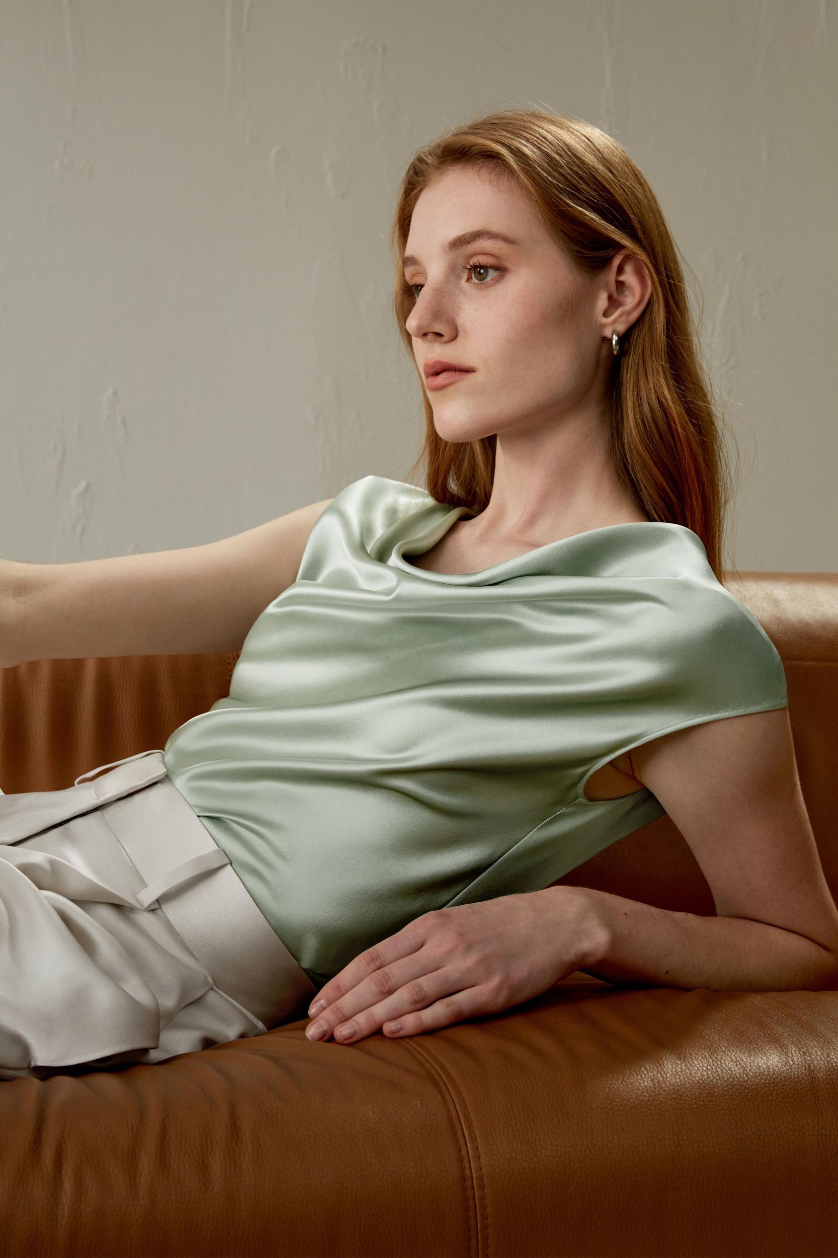 Silk Charmeuse Cowl Neck Top Product Image