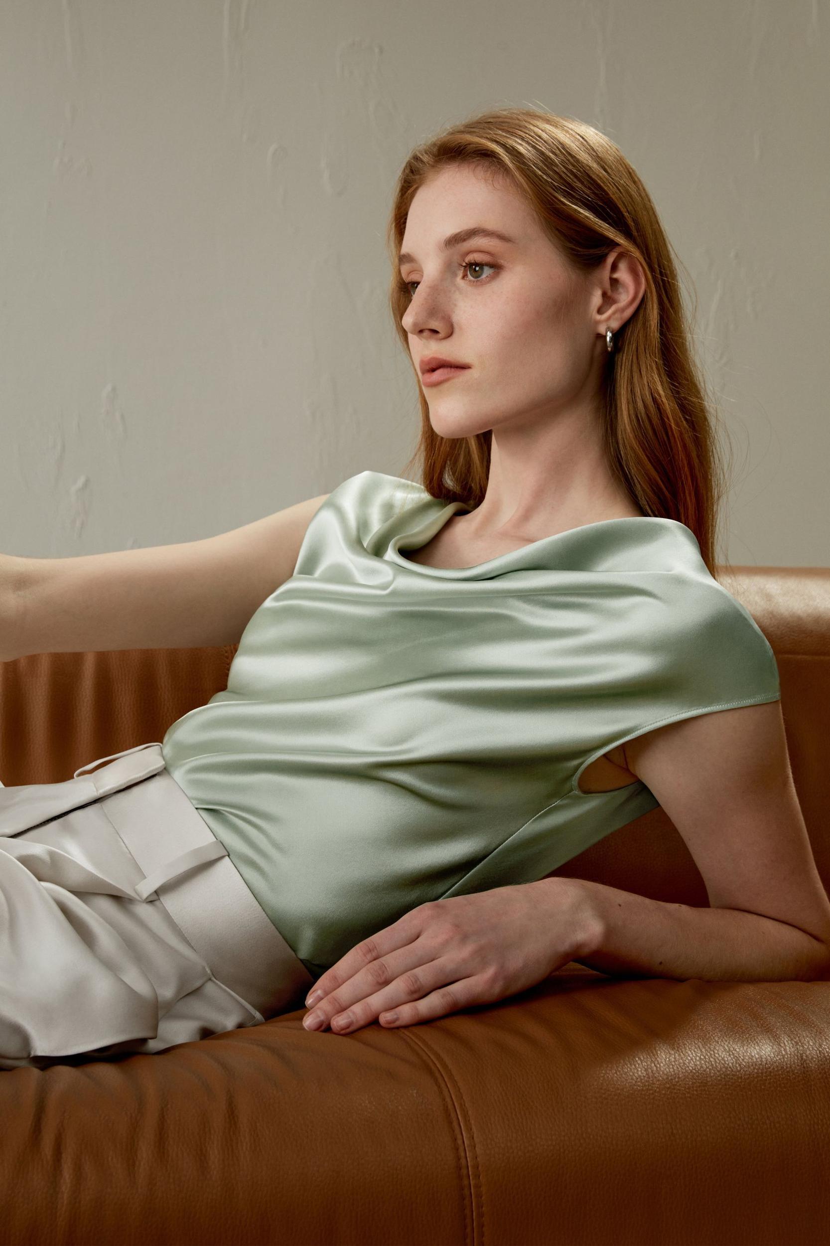 Silk Charmeuse Cowl Neck Top Product Image