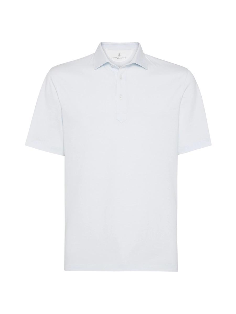 Mens Cotton and Linen Piqu Polo with Shirt Style Collar Product Image