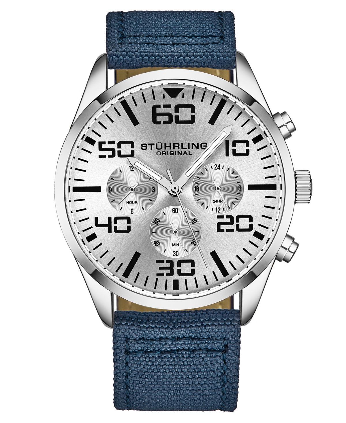 Mens Chrono Dark Blue Canvas with Light Blue Contrast Stitching Strap Watch 42mm Product Image