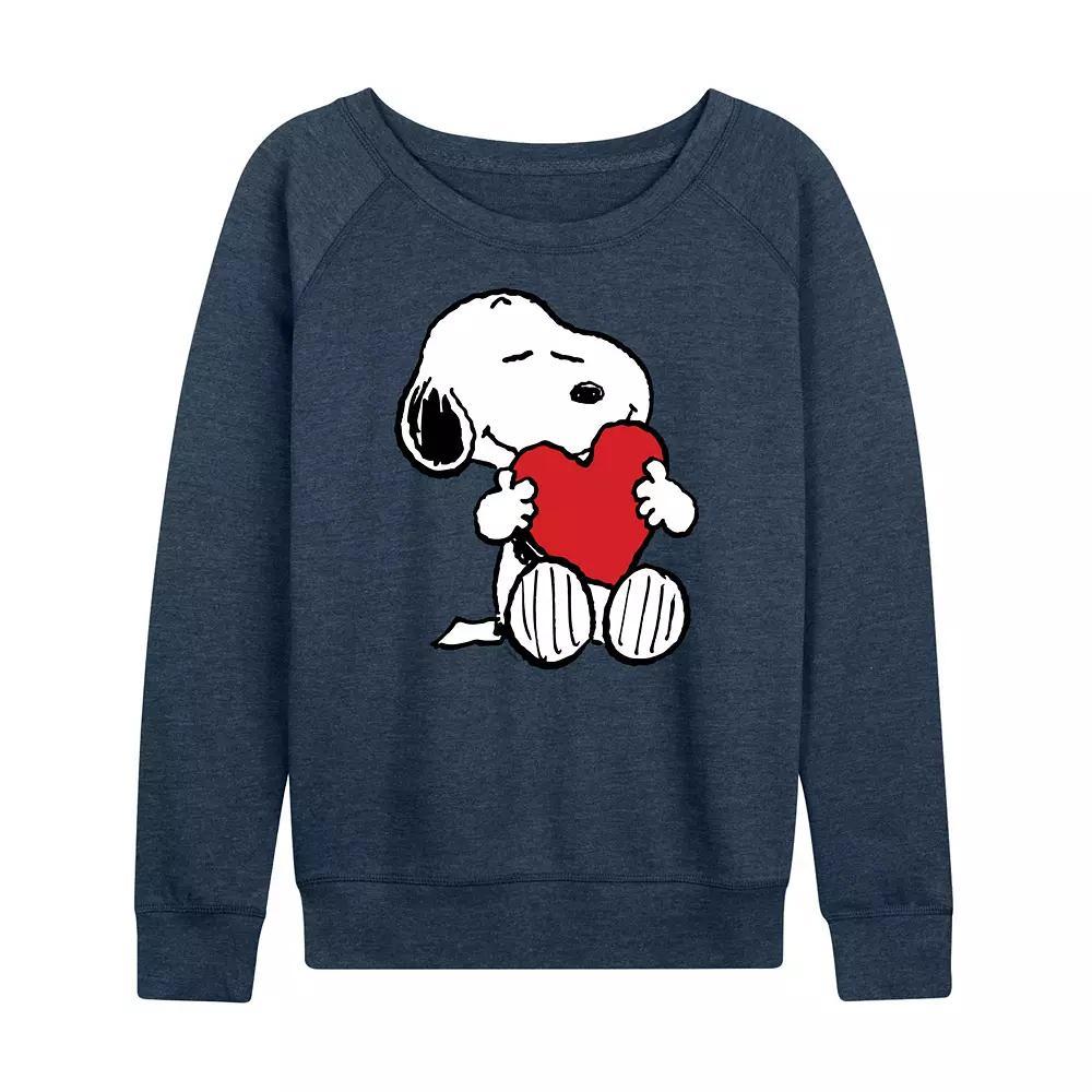Women's Peanuts Snoopy Valentines Hugging Heart French Terry Long Sleeve Tee,  Product Image