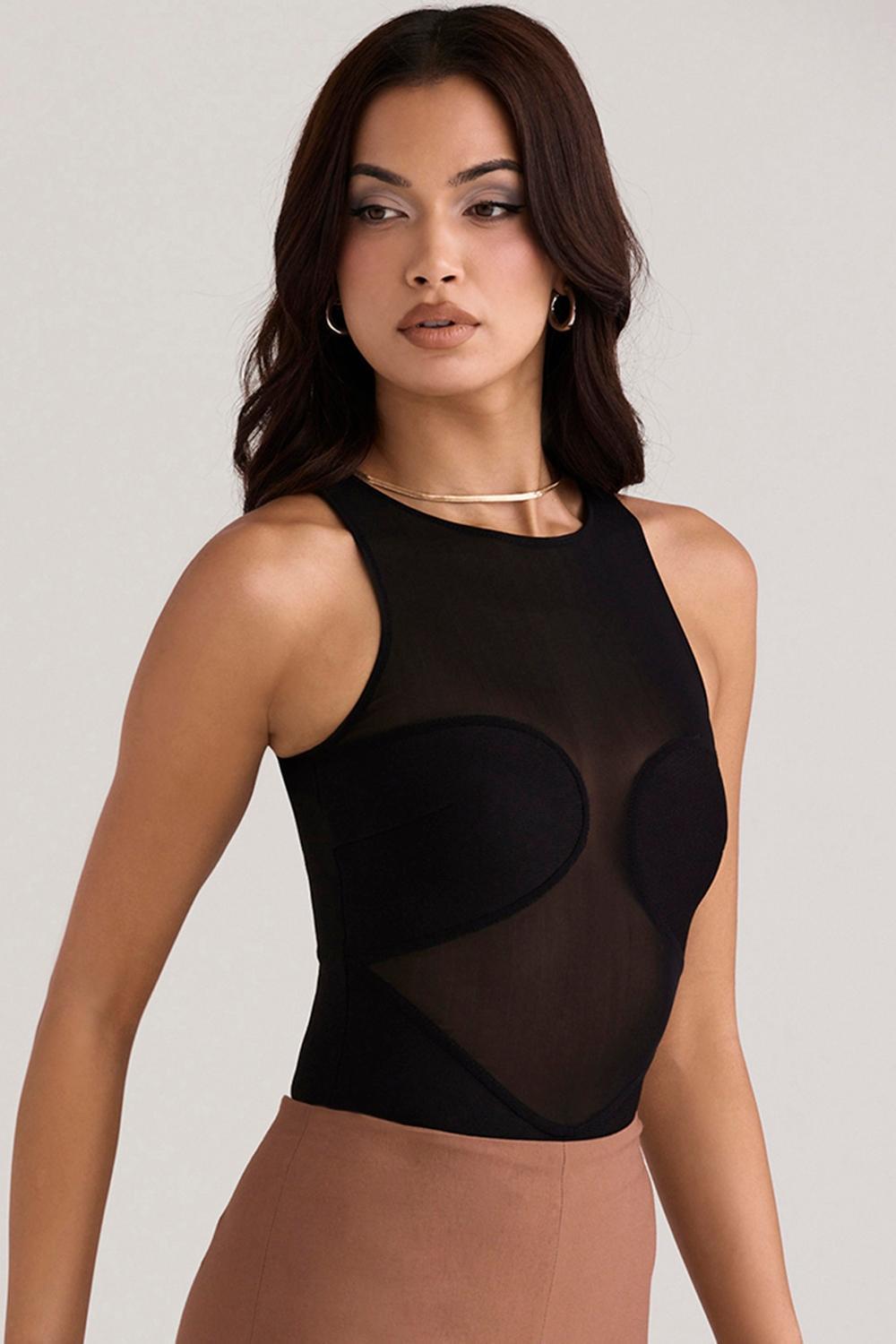 Chiara Black Sleeveless Bandage Bodysuit Product Image