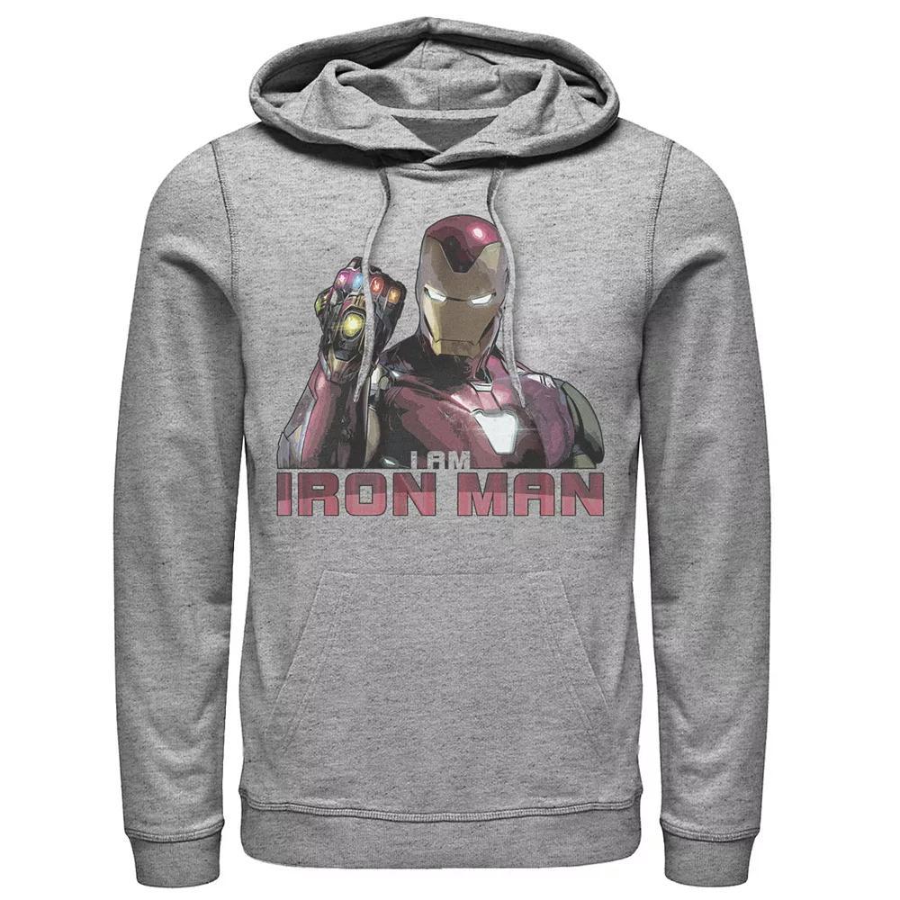 Men's Marvel Avengers Endgame I Am Iron Man Movie Quote Portrait Graphic Hoodie, Size: Large, Athletic Grey Product Image