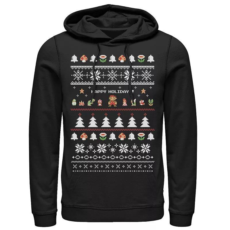 Men's Nintendo Super Mario Characters Group Ugly Christmas Hoodie, Size: Medium, Black Product Image