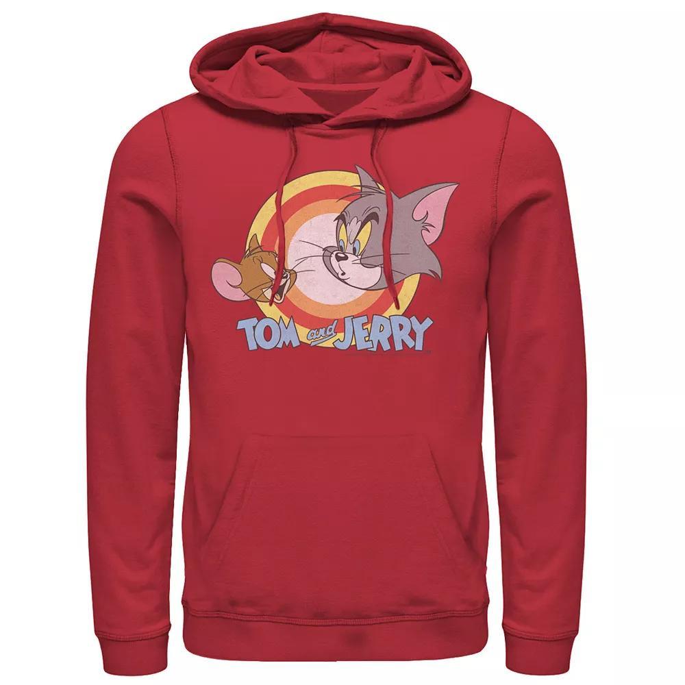 Men's Tom & Jerry Faces And Logo Hoodie, Size: Medium, Red Product Image