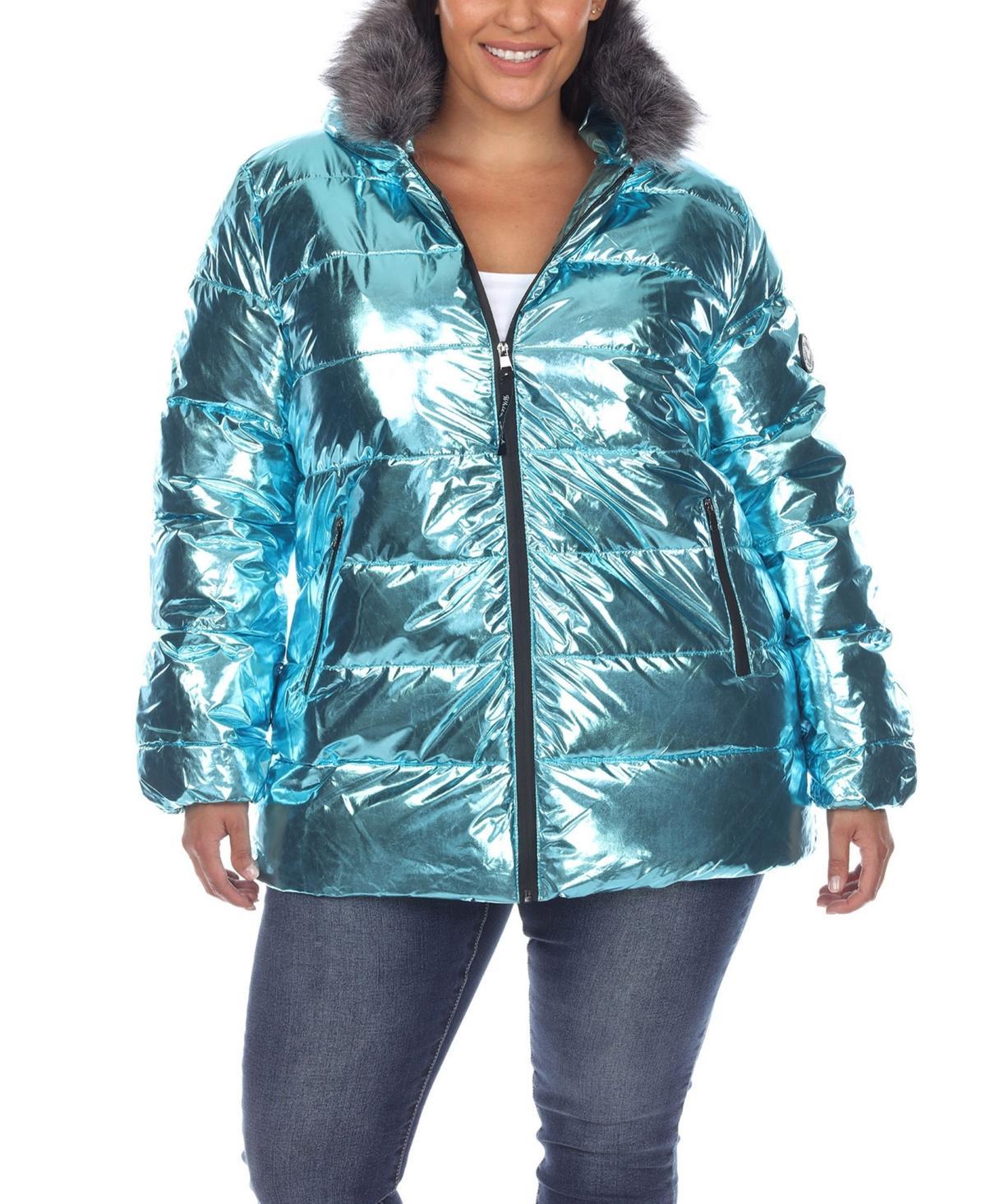 Plus Size Metallic Puffer Coat with Hoodie Product Image