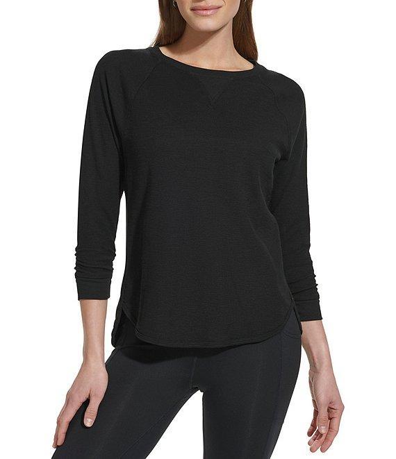 DKNY Sport by Donna Karan Mini Slub Waffle Knit Crew Neck 3/4 Ruched Sleeve Tee Product Image