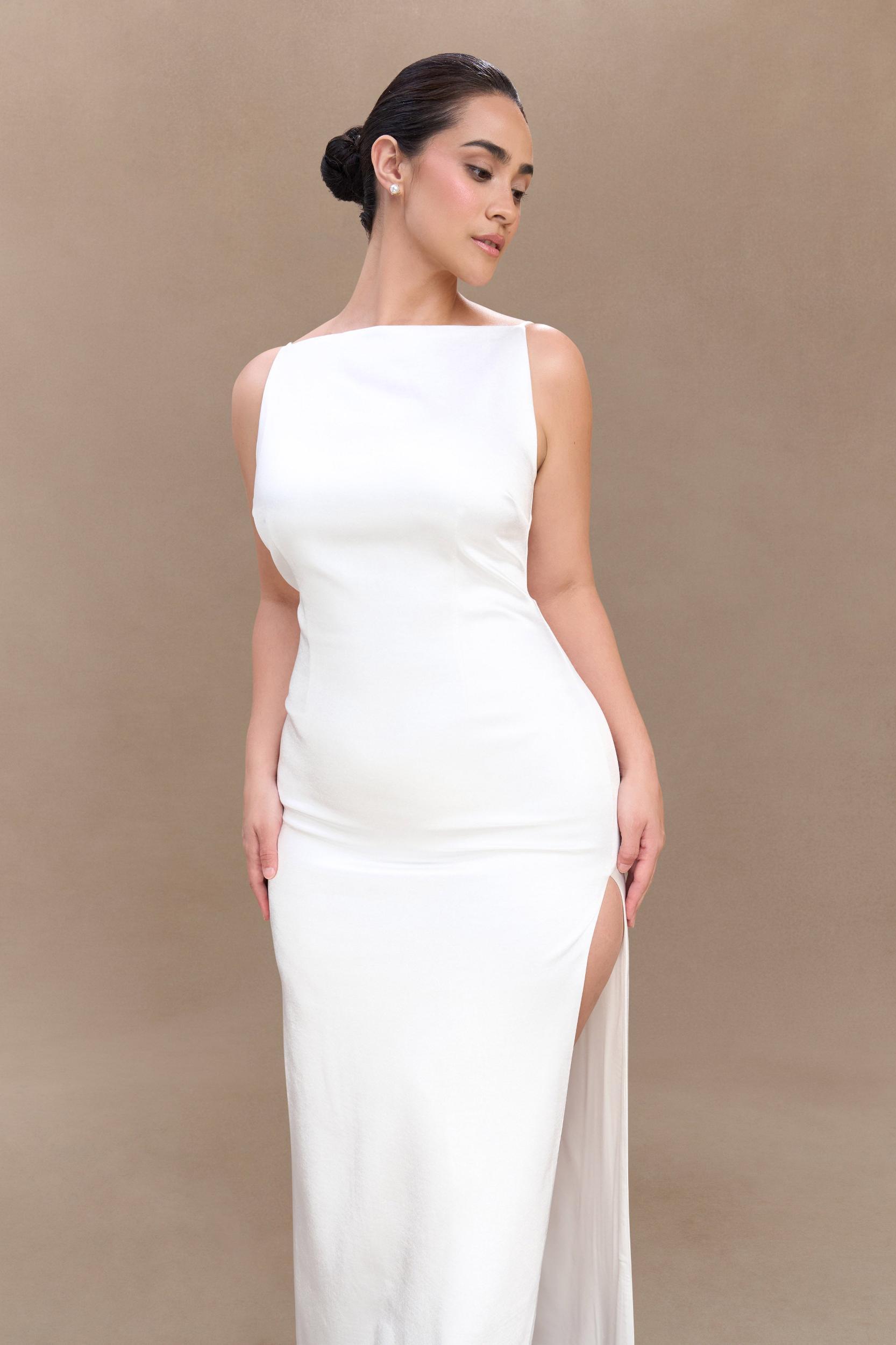 Violet Sleeveless Satin Maxi Dress - White Product Image