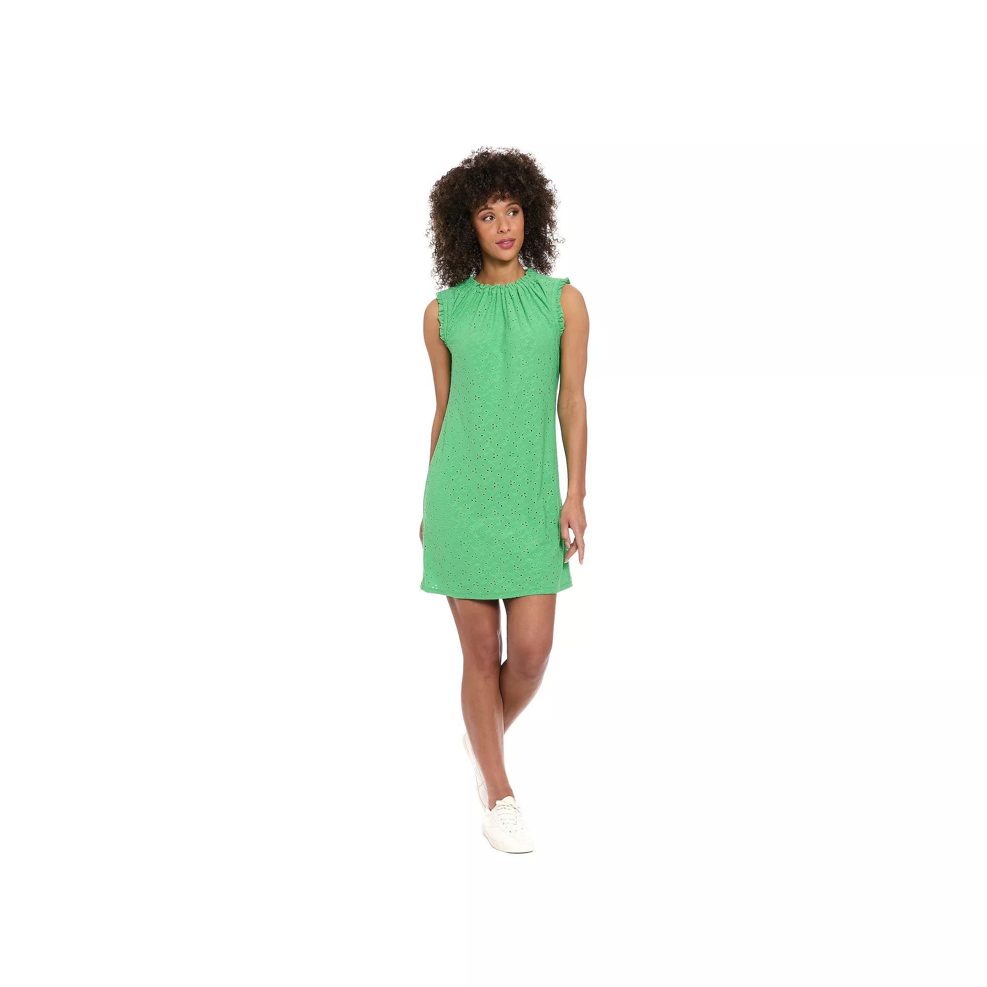 Women's London Times Ruffle Neck Mini A-Line Dress, Size: XL, Green Product Image
