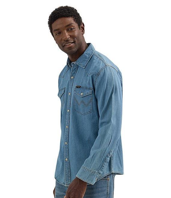 Wrangler® Long Sleeve Iconic Cowboy Washed Denim Shirt Product Image
