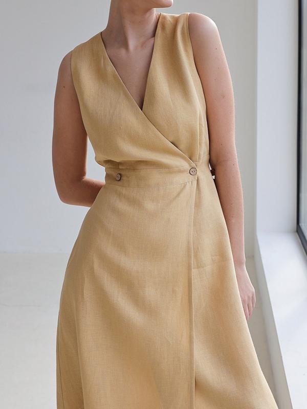 Loose Sleeveless Split-Joint V-Neck Maxi Dresses Product Image