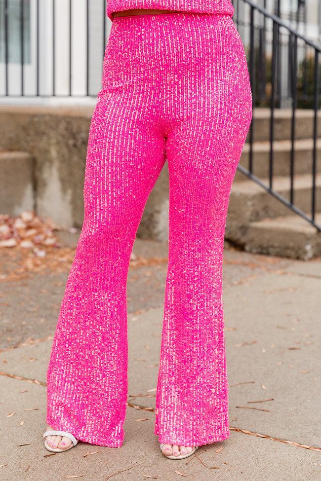 Holiday Fun Pink Sequin Flared Pants FINAL SALE Product Image