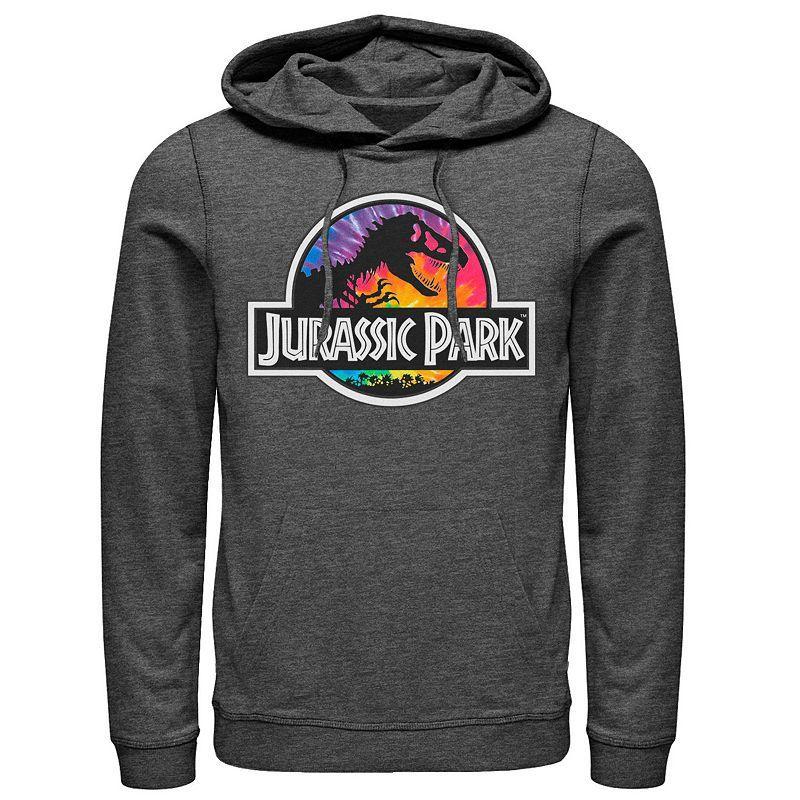 Men's Jurassic Park Tie Dye Classic Logo Hoodie, Size: XXL, Grey Heather Product Image
