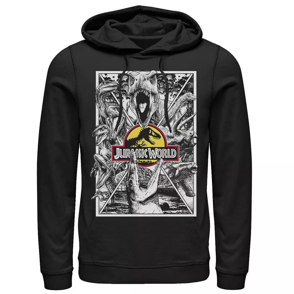 Men's Jurassic World Black and White Comic Dinos Graphic Pullover Hoodie,  Product Image