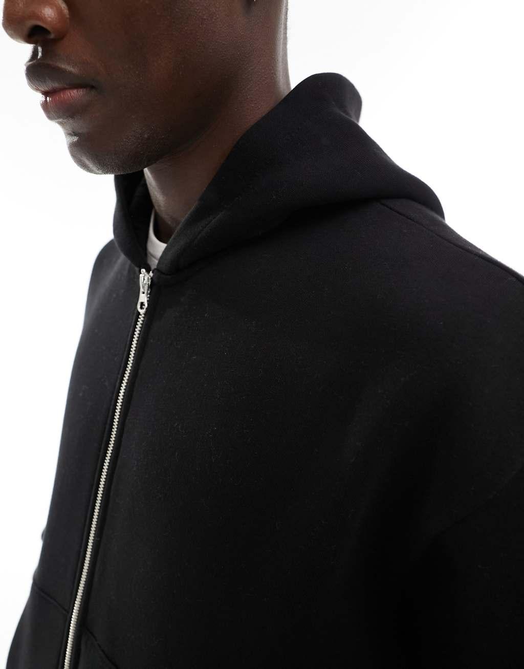 ASOS DESIGN boxy oversized zip through hoodie in black Product Image