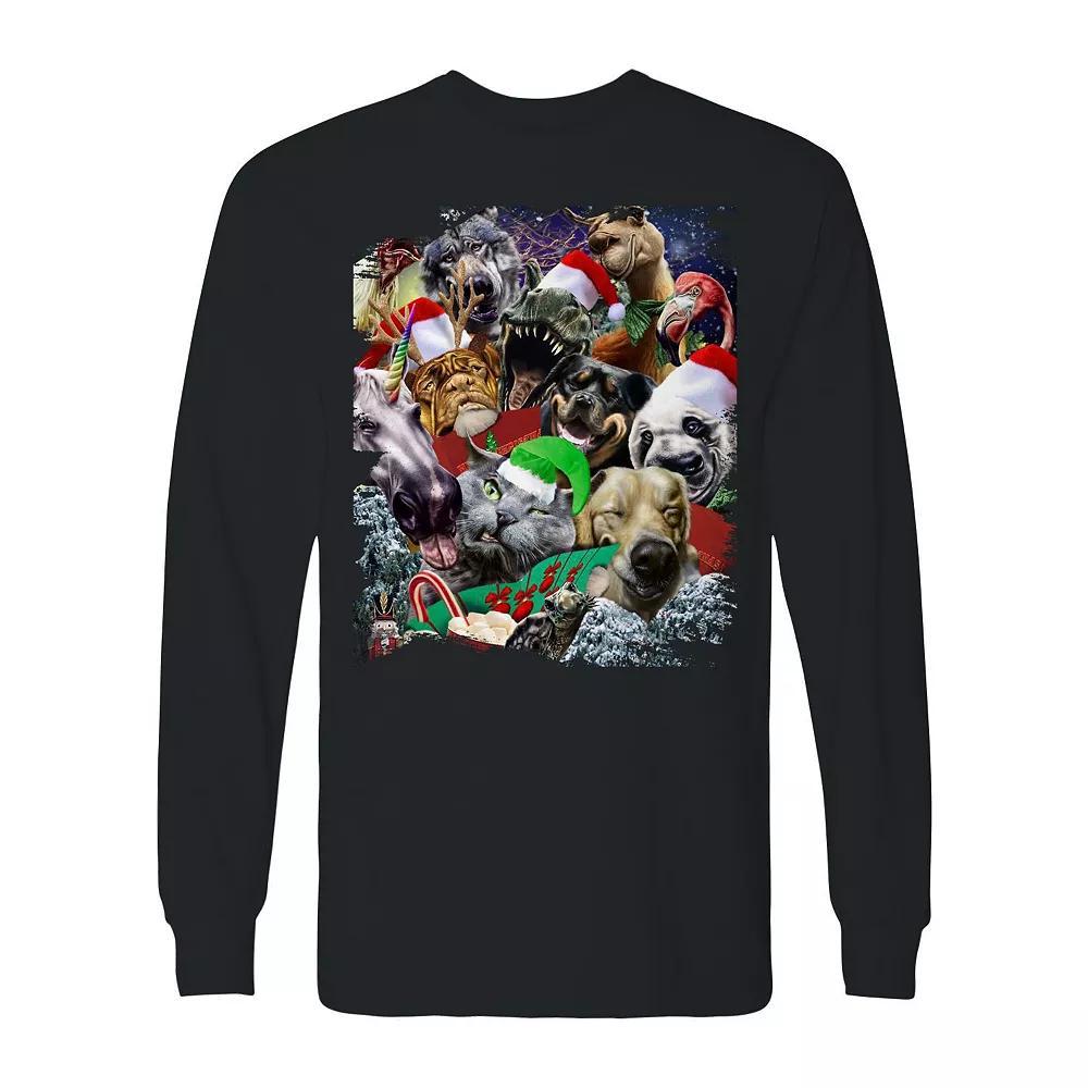 Men's Christmas Carollers Long Sleeve Graphic Tee, Size: Small, Black Product Image