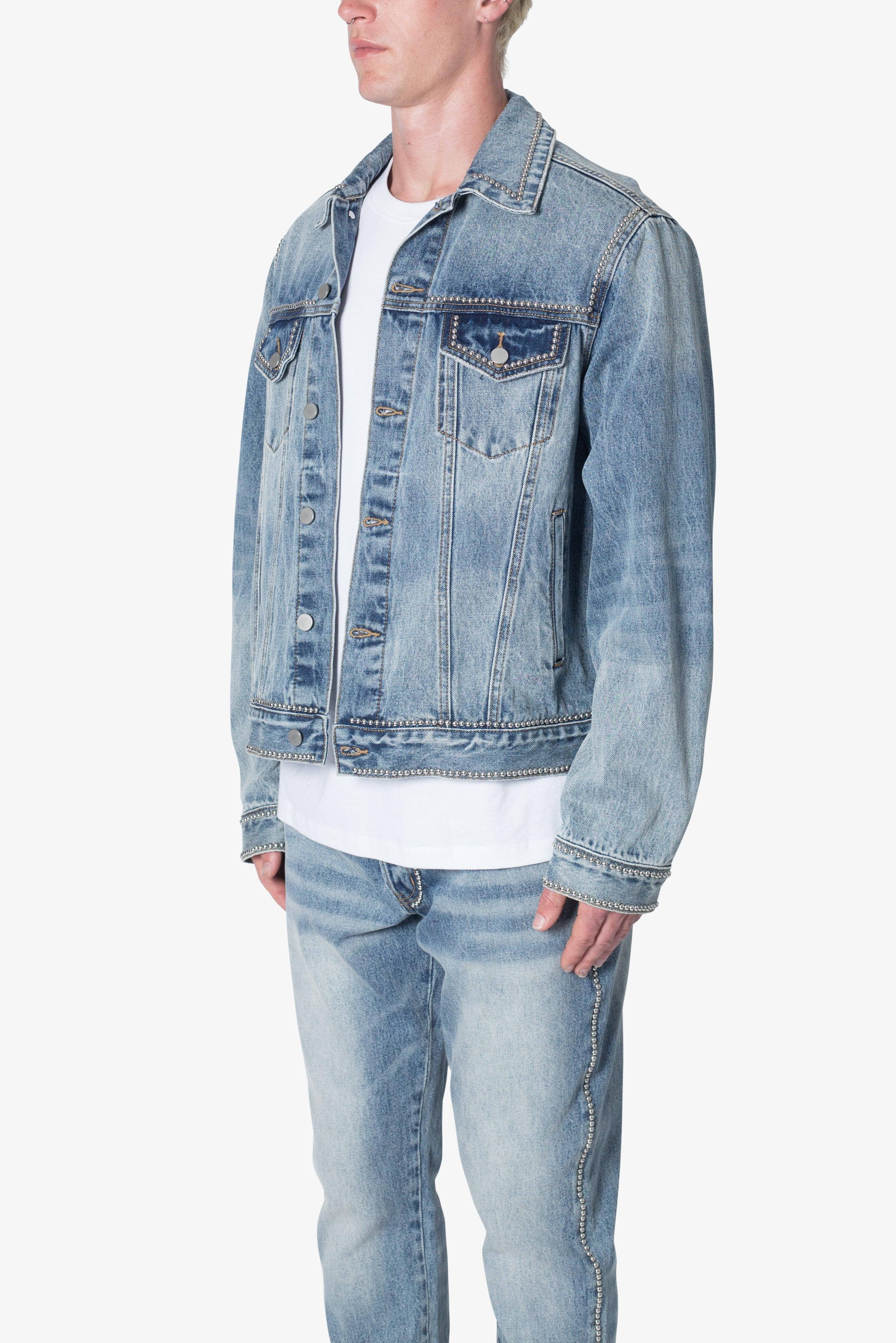 Flat Studded Trucker Jacket - Blue Product Image