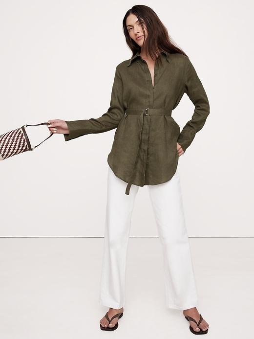 Linen Belted Tunic Shirt Product Image