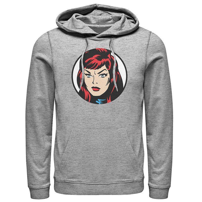 Men's Marvel Black Widow Big Face Hoodie, Size: Large, Athletic Grey Product Image