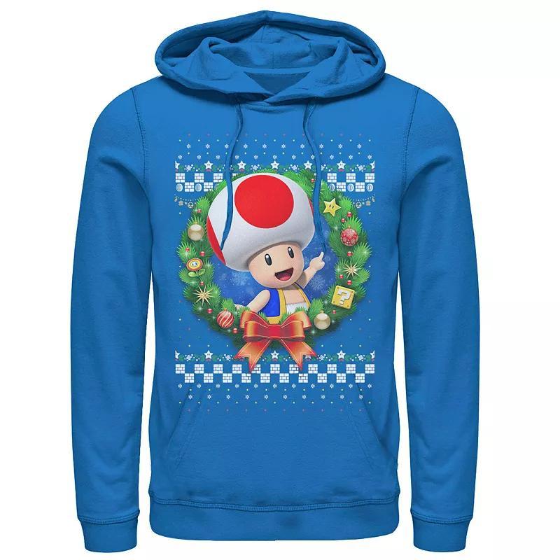 Men's Nintendo Super Mario 3D Toad Christmas Wreath Graphic Hoodie, Size: XXL, Royal Product Image