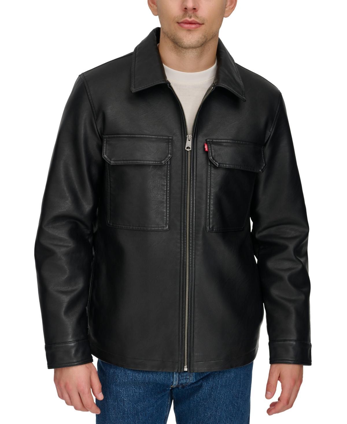 Levis Mens Faux-Leather Zip Utility Shirt Jacket Product Image