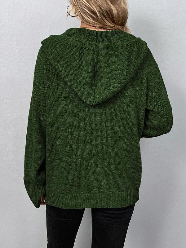 Wrap Buttoned Hooded Solid Color Cardigan Product Image