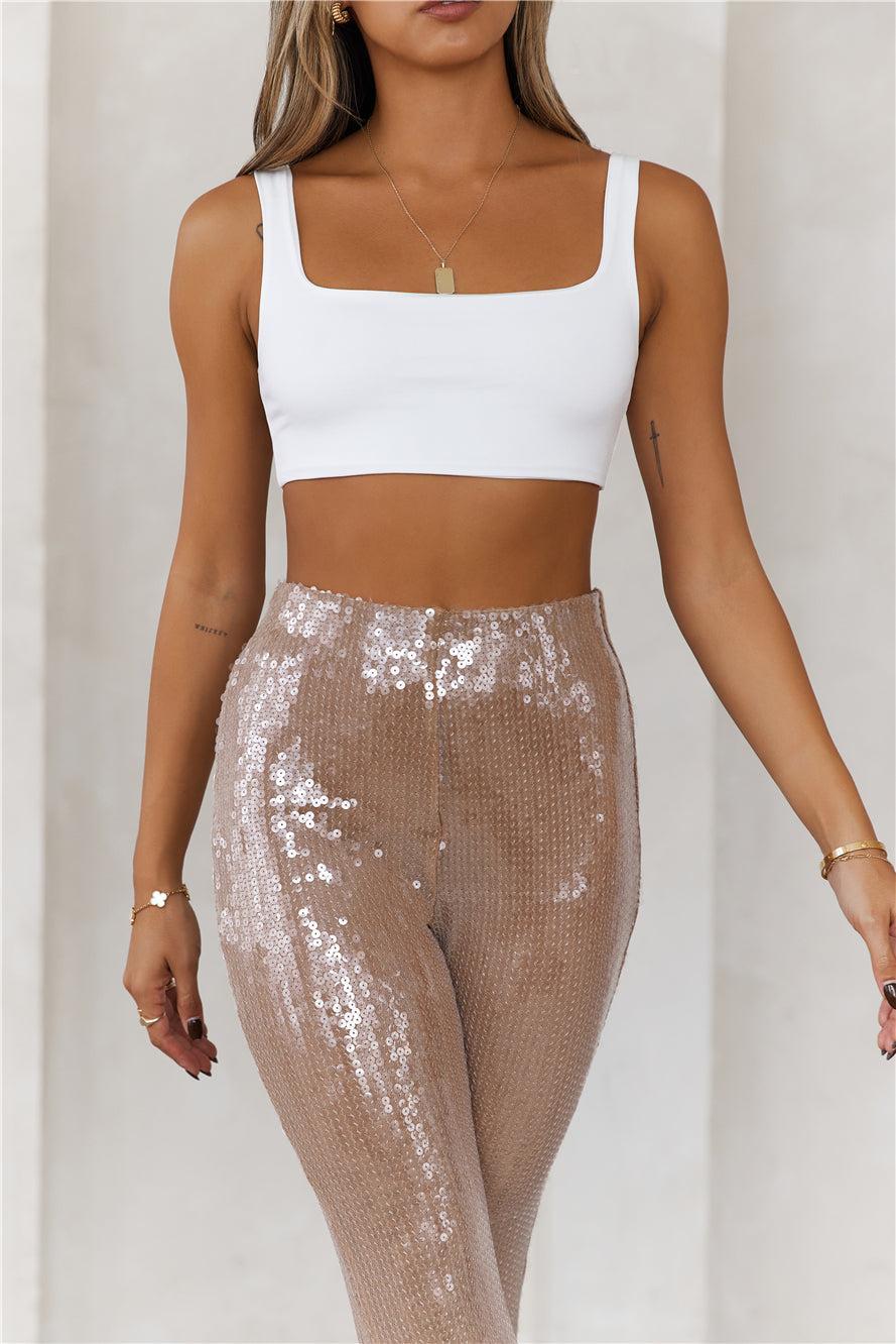 Grooving Sequin Wide Leg Pants Beige Product Image