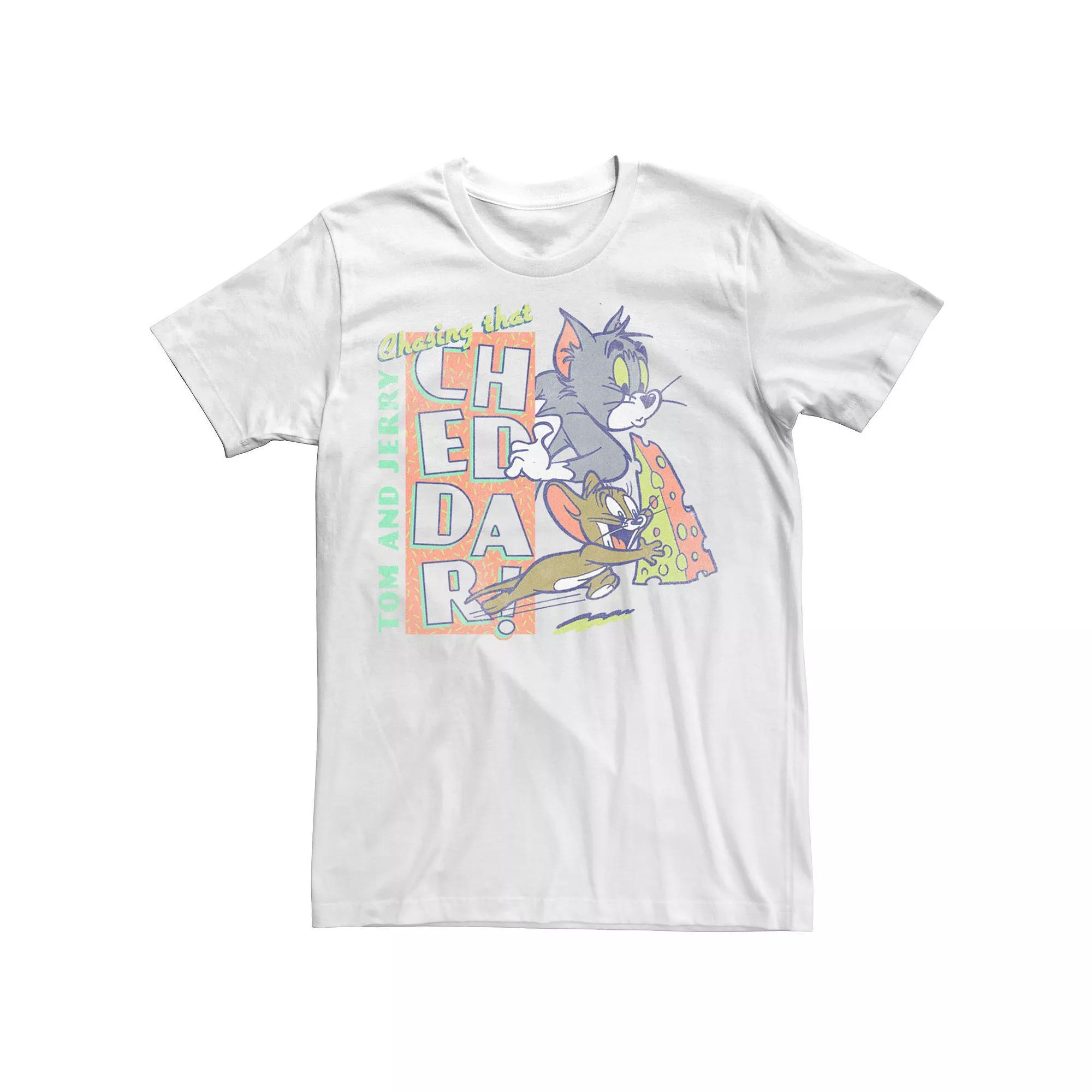 Men's Tom And Jerry Chasing That Cheddar Tee, Size: XL, White Product Image