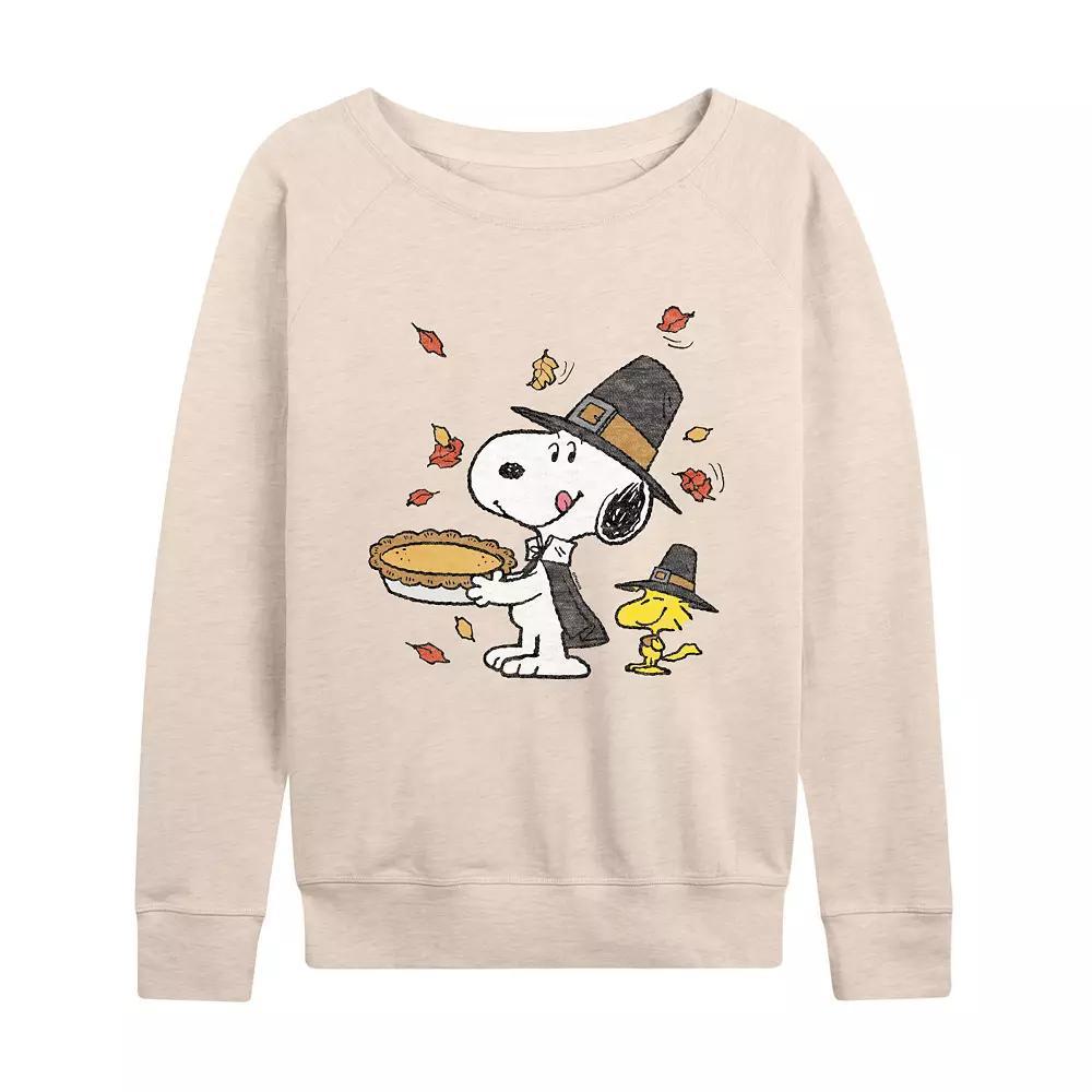 Plus Size Peanuts Snoopy & Woodstock Thanksgiving French Terry Long Sleeve Tee, Women's, Size: 1XL, Beige Product Image