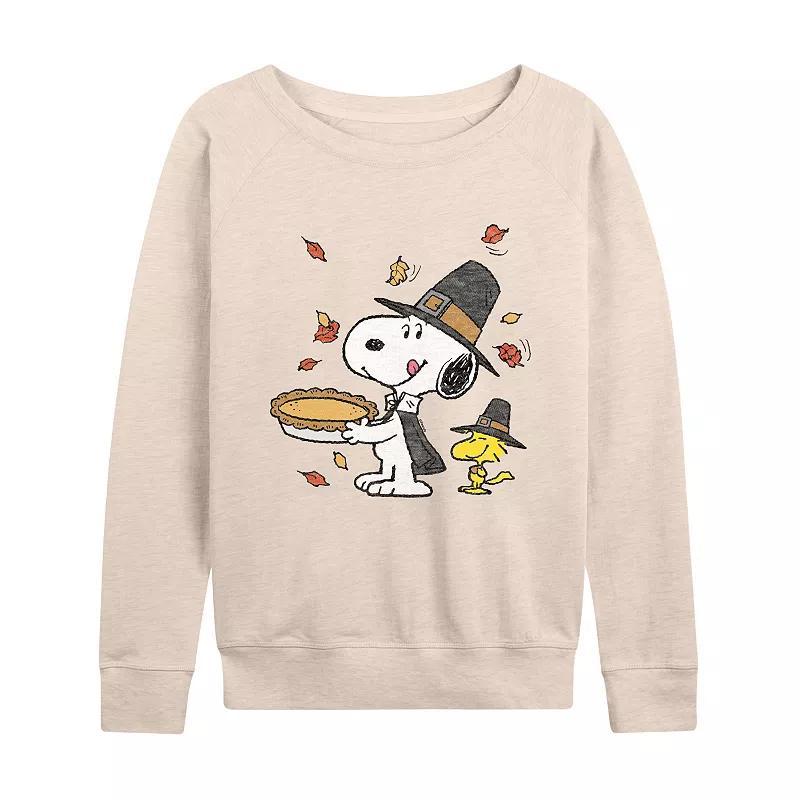 Plus Size Peanuts Snoopy & Woodstock Thanksgiving French Terry Long Sleeve Tee, Women's, Size: 1XL, Beige Product Image