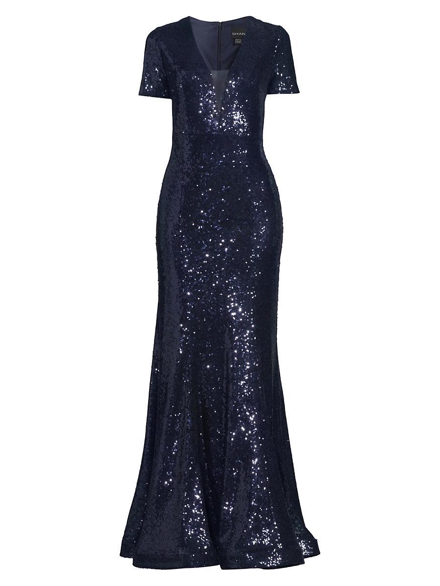 Womens Sequined Fit & Flare Gown Product Image