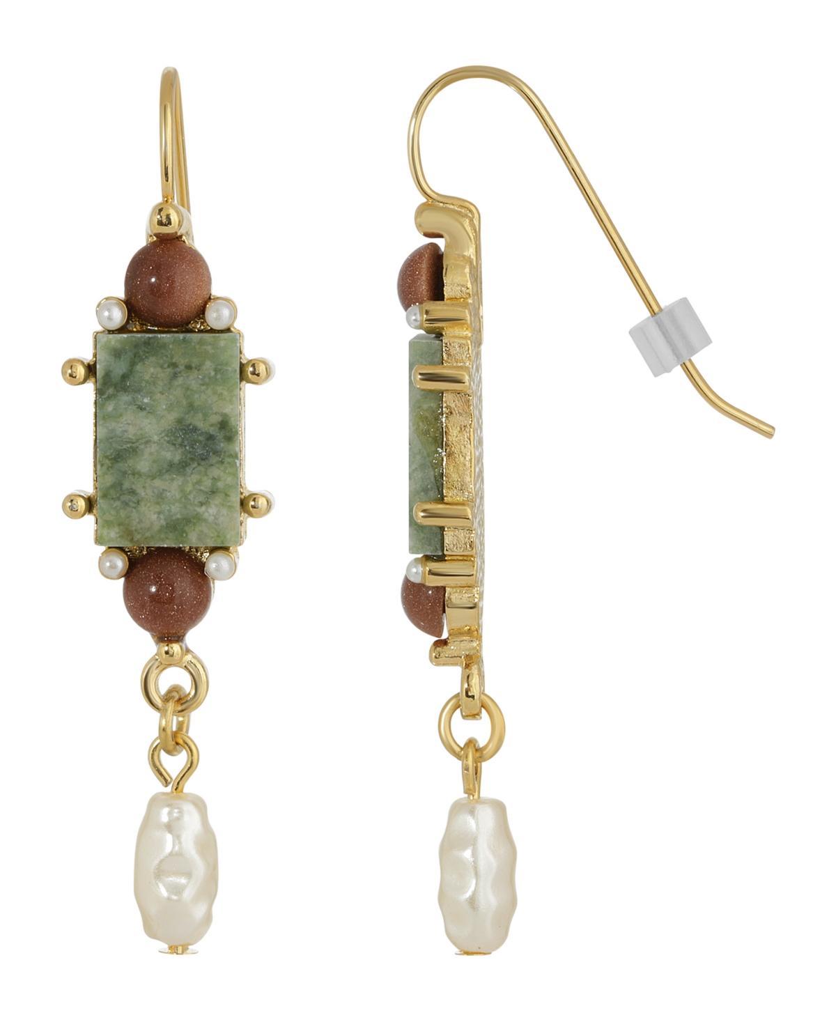 1928 Gold Tone Stone & Simulated Pearl Linear Drop Earrings, Womens, Green Product Image