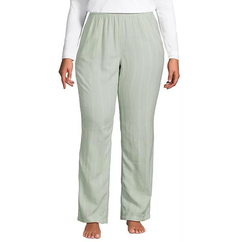 Plus Size Lands' End Women's Flannel Cotton Pajama Pants, Size: 1XL, Mint Green Stripe Product Image