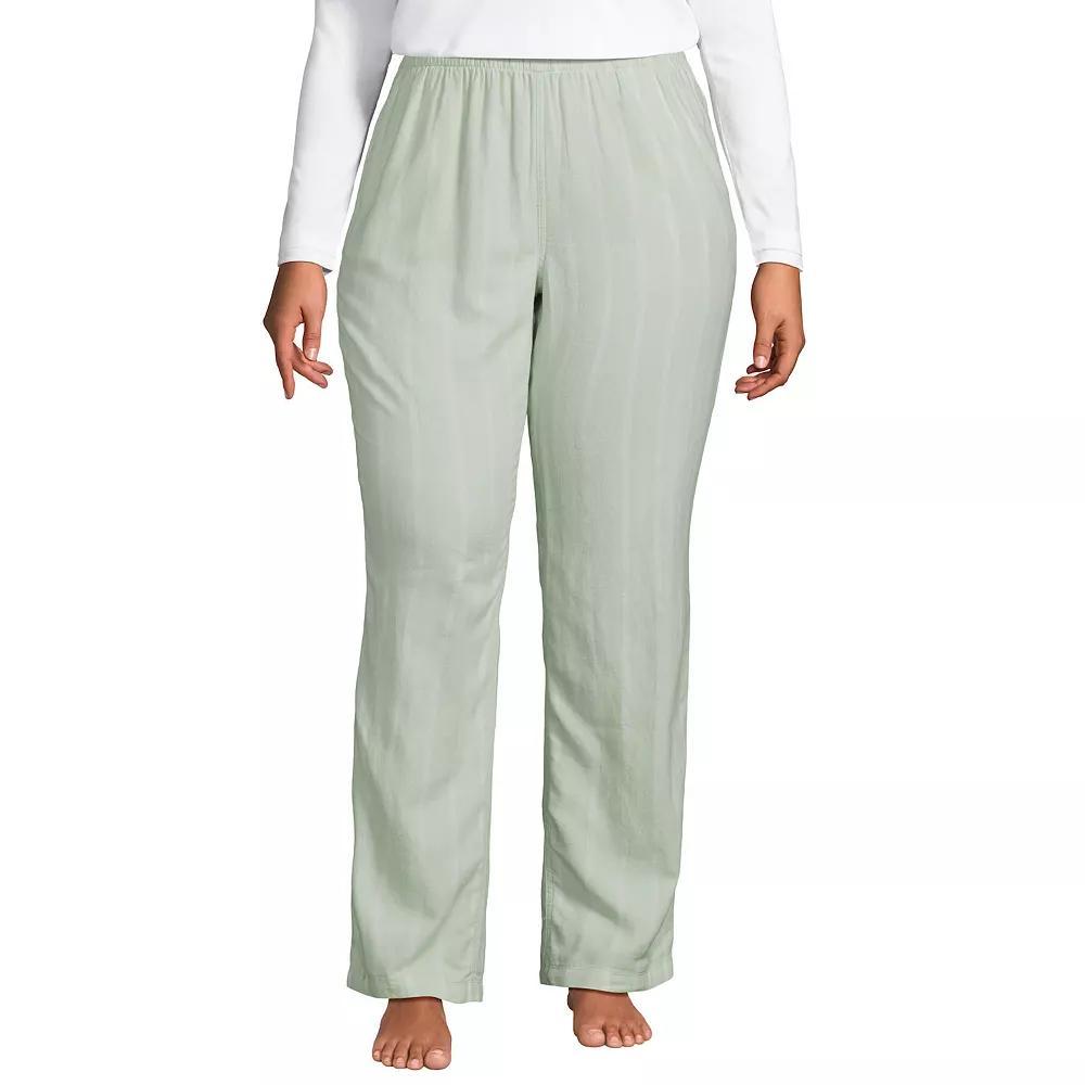 Plus Size Lands' End Women's Flannel Cotton Pajama Pants, Size: 1XL, Mint Green Stripe Product Image