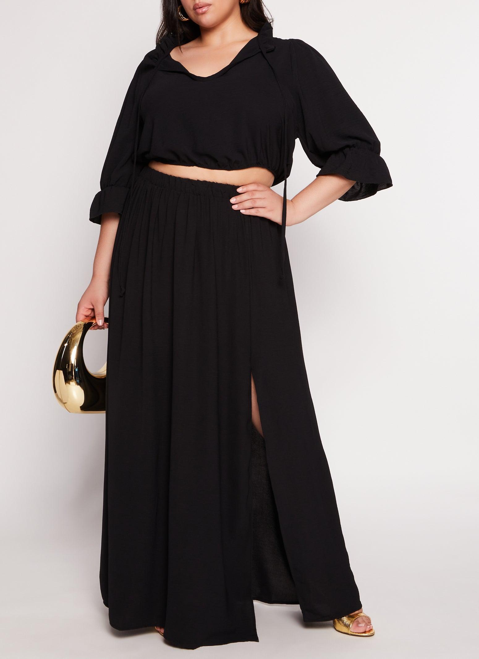 Womens Plus Size Bubble Quarter Sleeve Top and Maxi Skirt Set Product Image