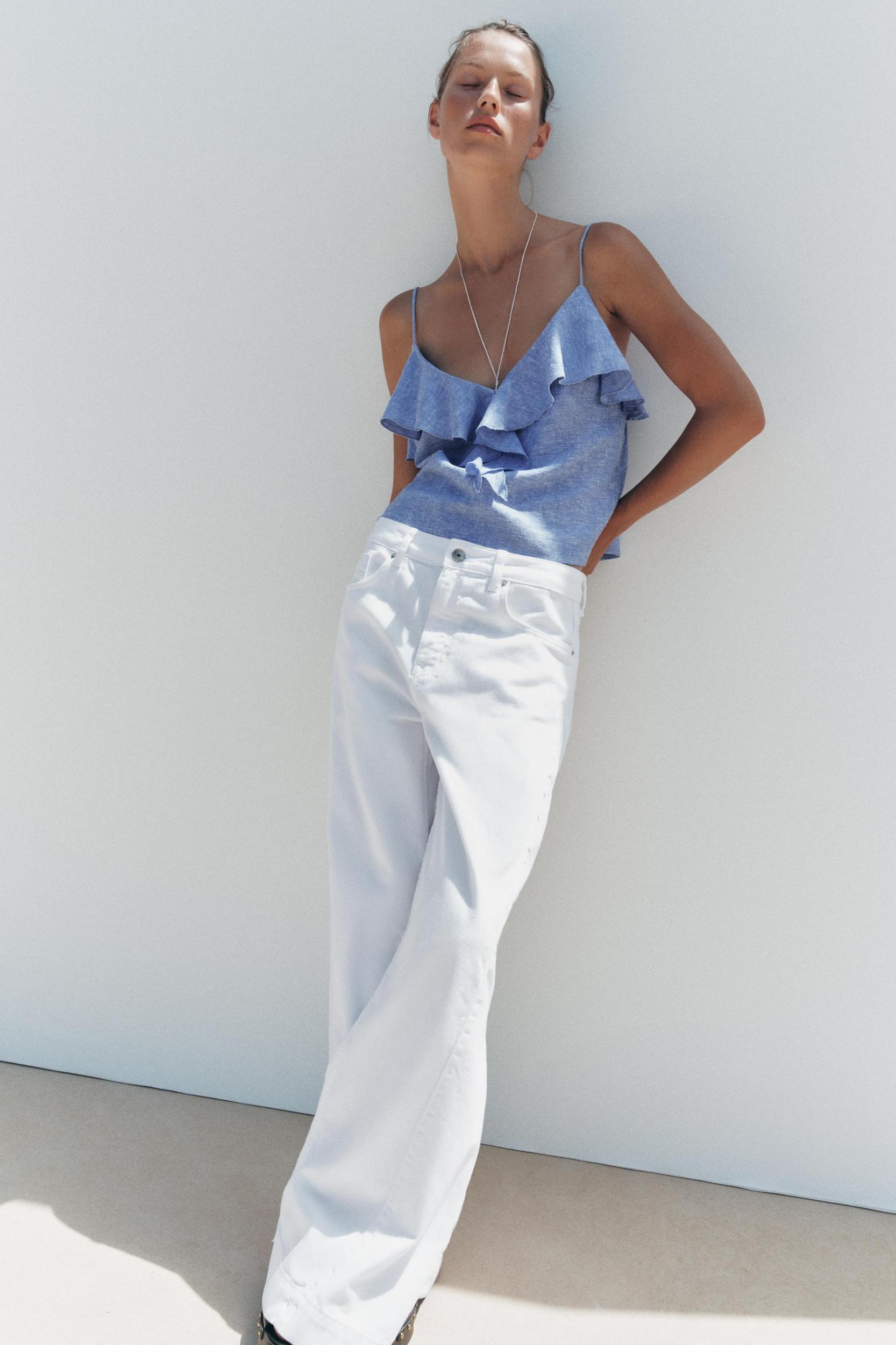 LINEN RUFFLED STRAPPY TOP Product Image