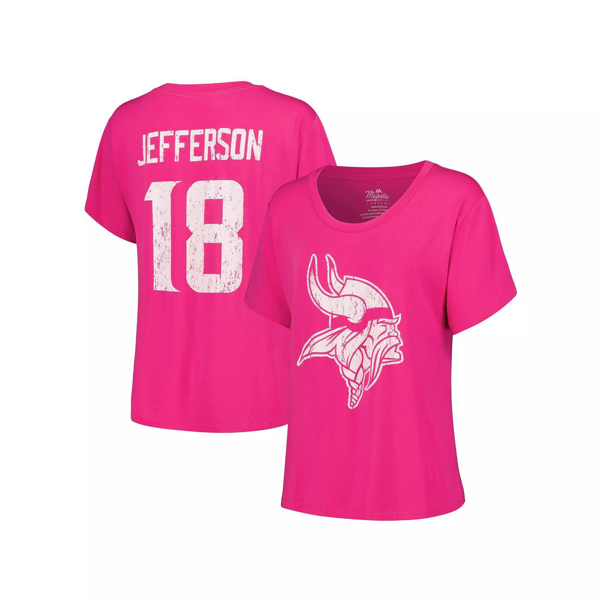 Women's Majestic Threads Justin Jefferson Pink Minnesota Vikings Name & Number T-Shirt,  Product Image