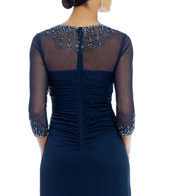 Alex Evenings Petite Size Crew Neck 3/4 Sleeve Stretch A-Line Gown Product Image