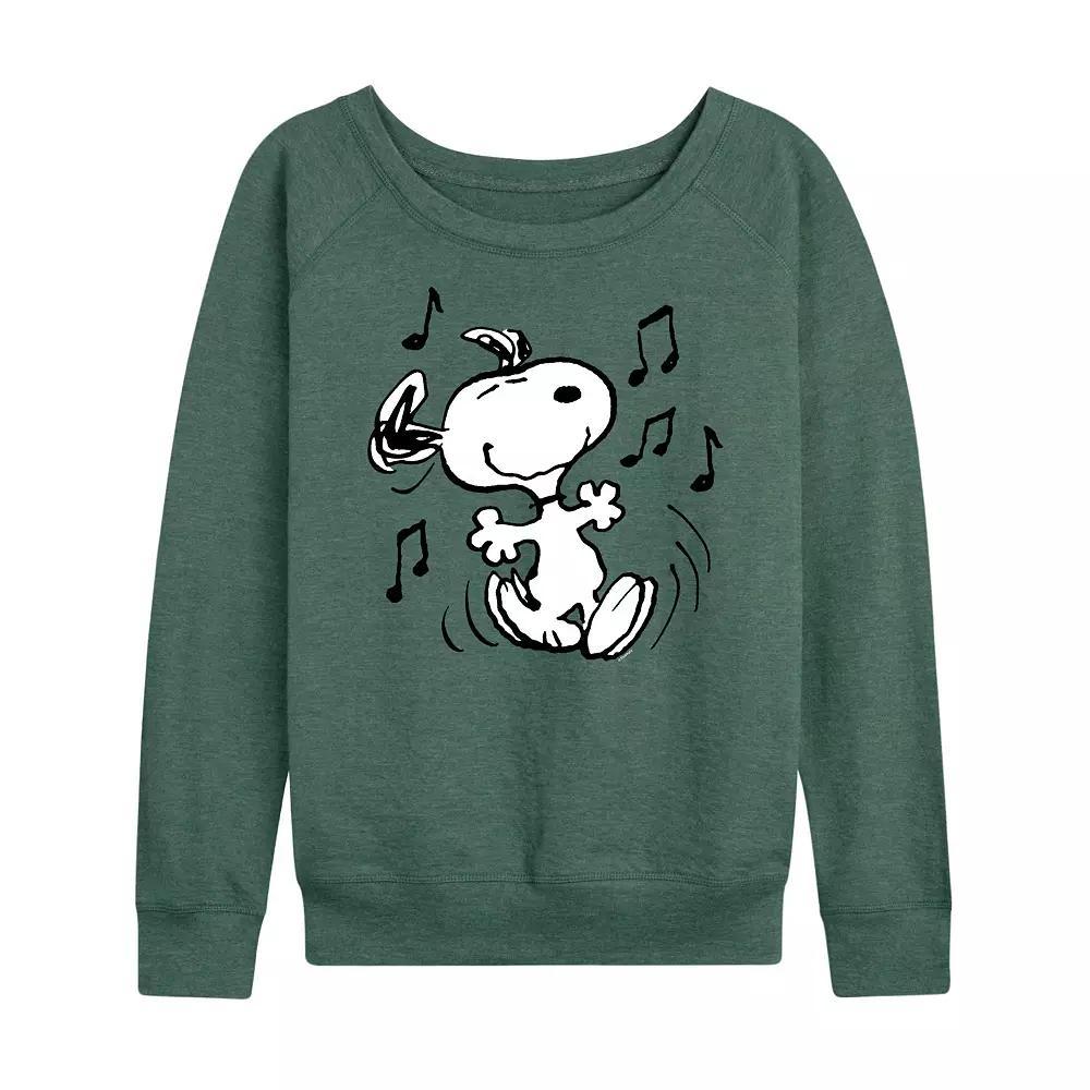 Womens Peanuts Snoopy Dancing Lightweight French Terry Sweatshirt, Girls Grey Green Product Image