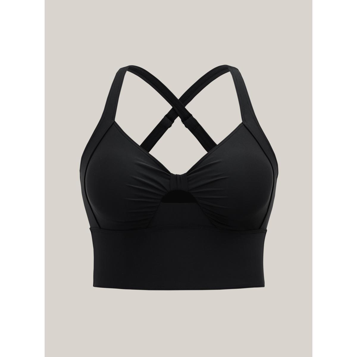 Plus Size Cut-Out Twisted-Front Swim Top Women's Swimwear Black Resort Gathered High stretch Skinny Heart neckline Curve Swim Tops BloomChic 18-20/2X Product Image