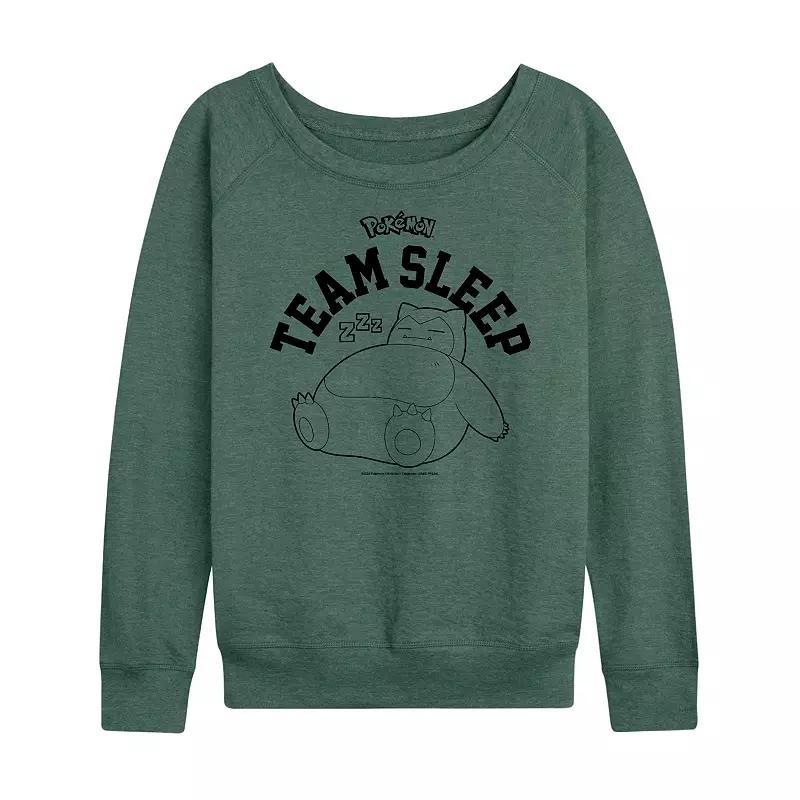 Plus Size Pokemon Snorlax Team Sleep Lightweight French Terry Sweatshirt, Womens Grey Green Product Image