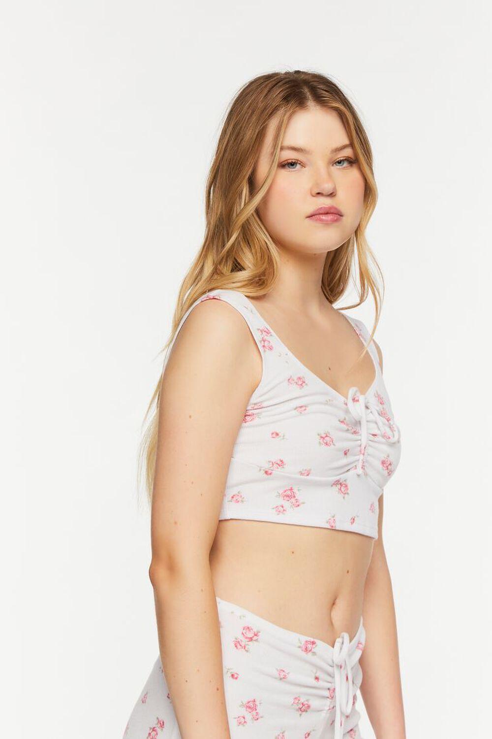 Rose Print Ruched Lounge Crop Top | Forever 21 Product Image