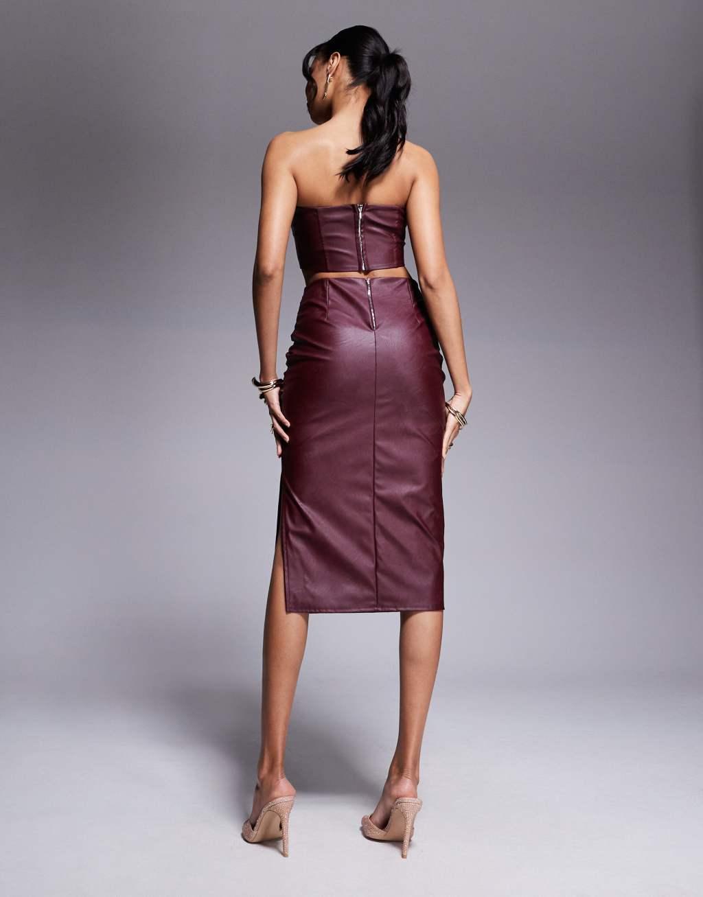 Jaded Rose PU midaxi skirt in oxblood Product Image