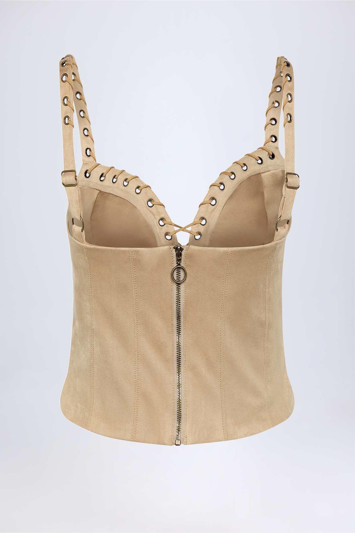Lace-Up Top in Tan Product Image