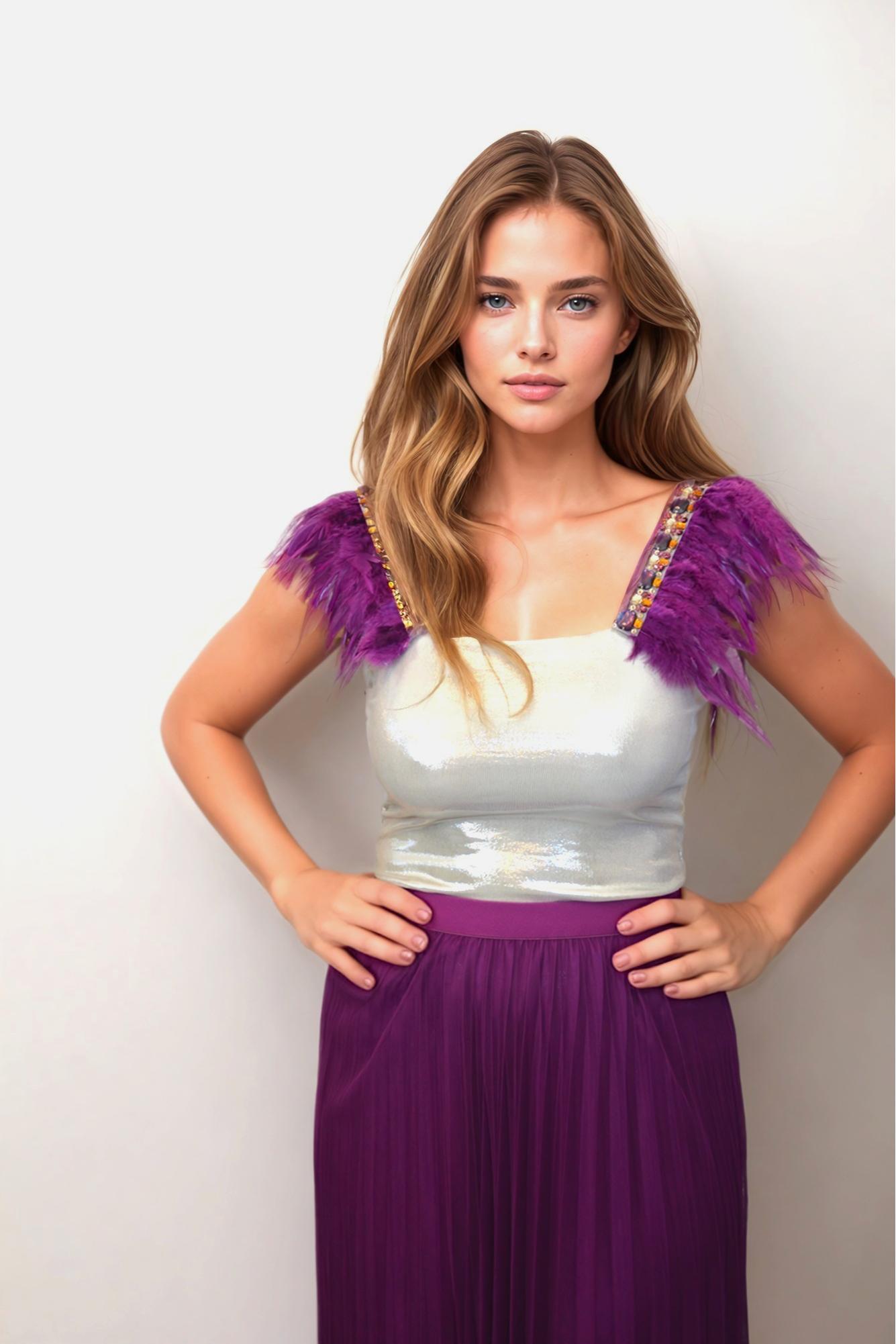 Pearl Jeweled Feather Top Product Image