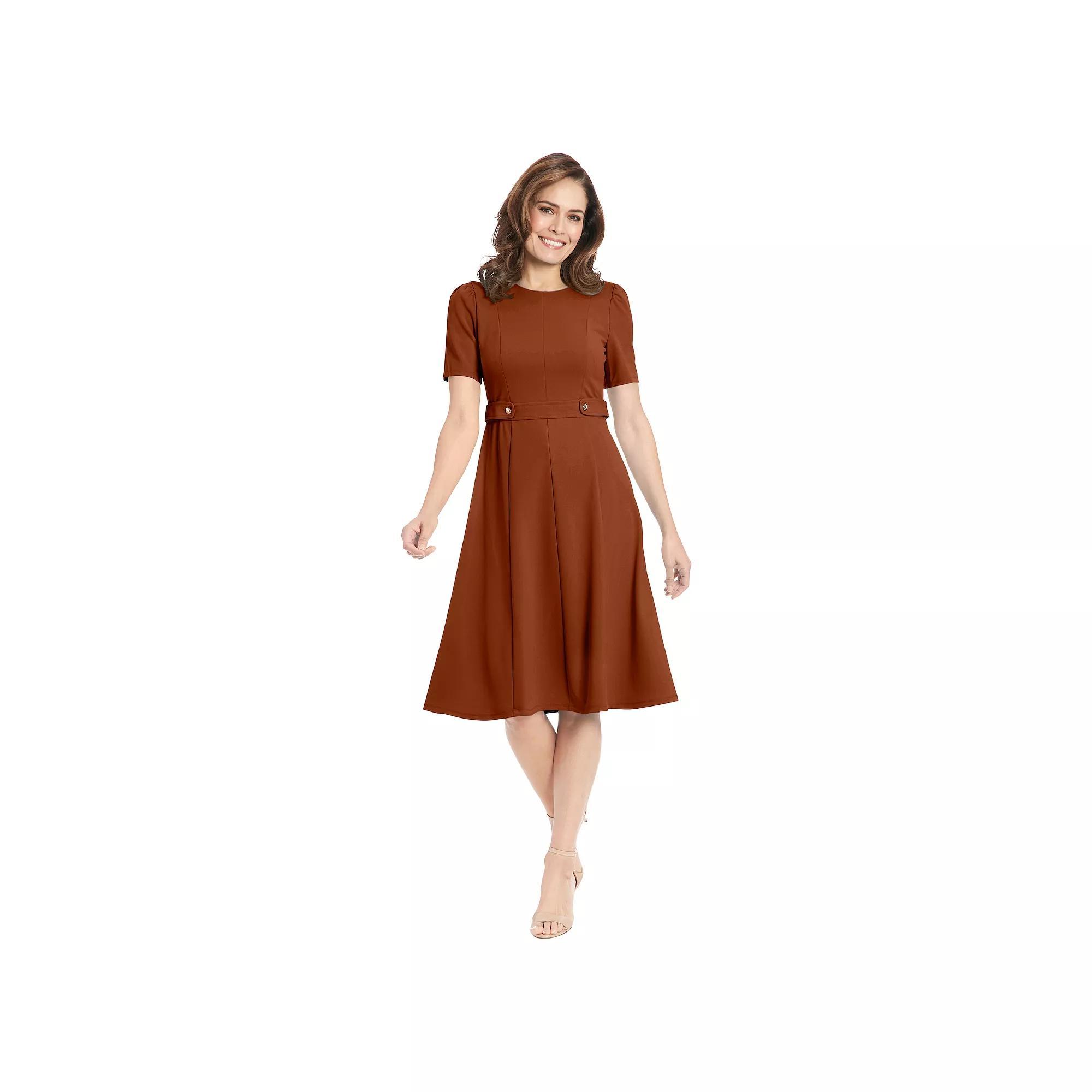 Women's London Times Solid Side Tab Fit & Flare Dress, Size: 8, Cedar Product Image