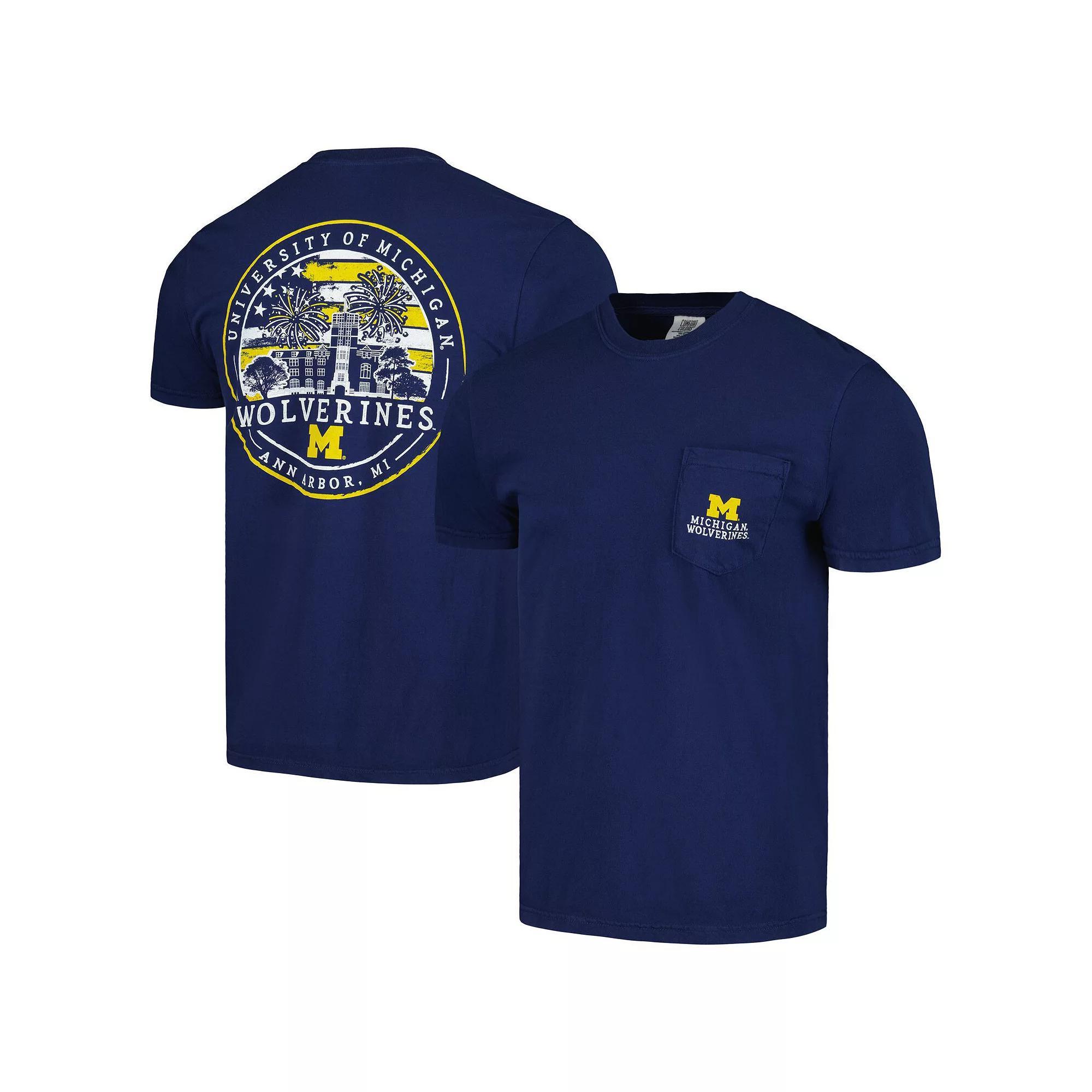 Men's Image One Navy Michigan Wolverines Painted Sky Comfort Colors Pocket T-Shirt, Size: Large, Blue Product Image