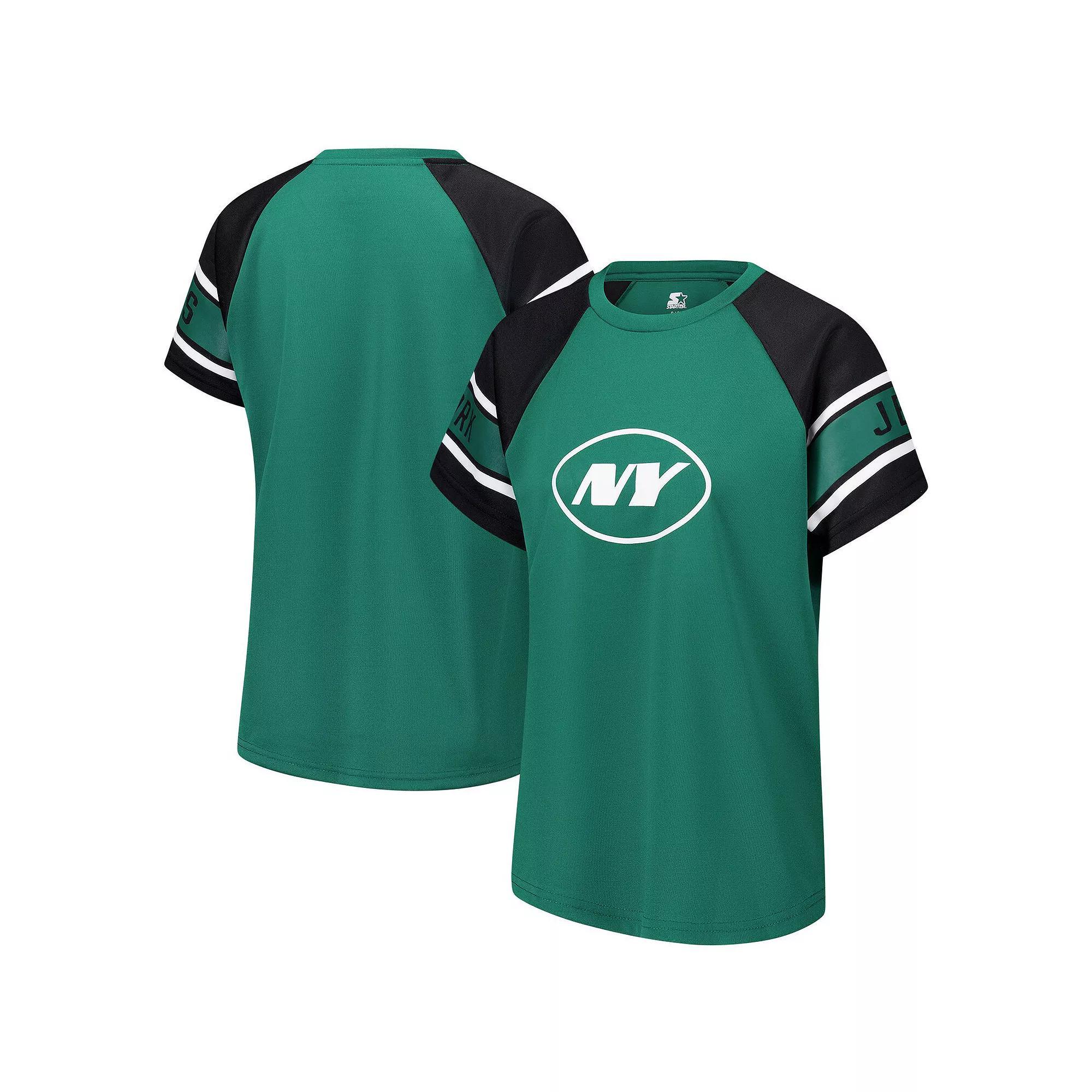 Women's Starter Green New York Jets 1st Rounder Color Block Raglan Top, Size: Large Product Image