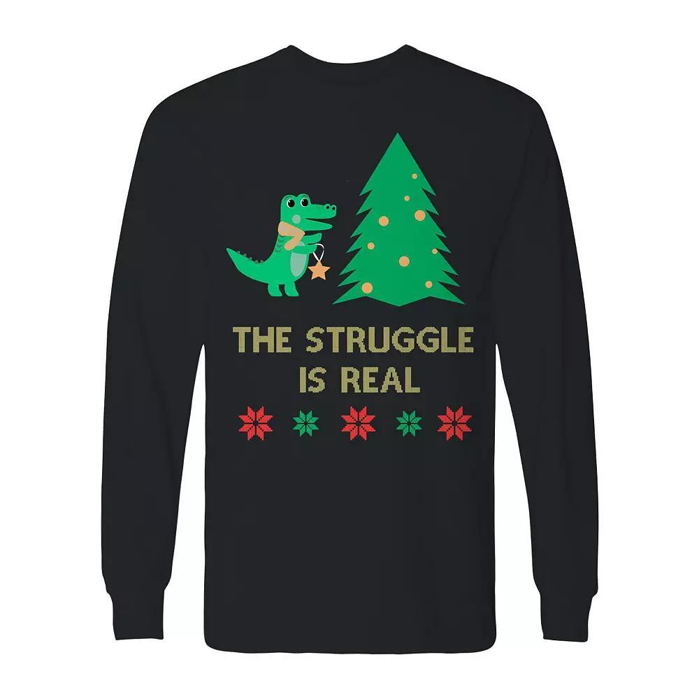 Men's Christmas Struggle Star Long Sleeve Graphic Tee, Size: Small, Black Product Image